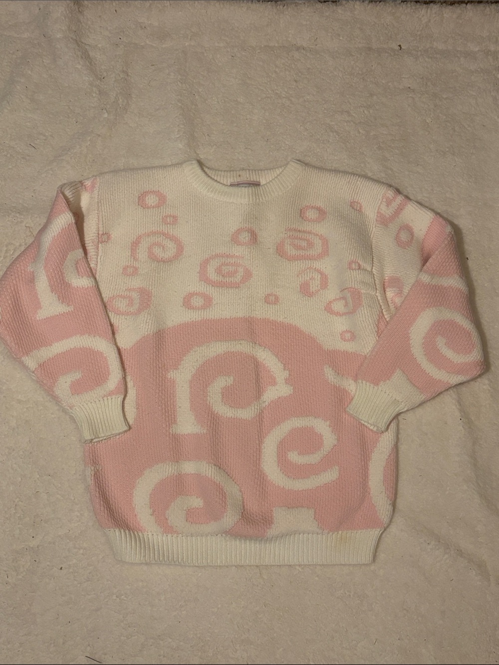 Vintage Organically Grown Pink & White Pullover Crewneck Sweater Small
